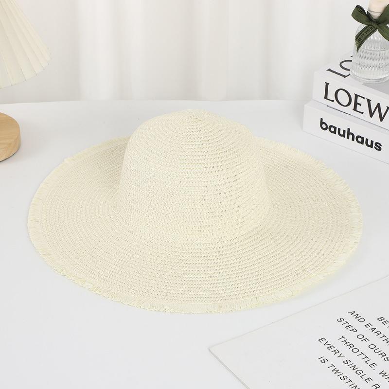 New burr straw hat summer flat top travel vacation travel sun protection hat bow shade beach straw hat