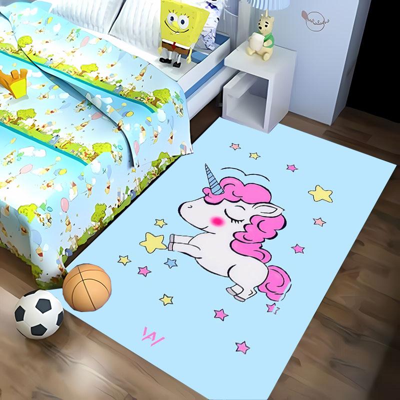 Cute Unicorn 3D HD Cartoon Area Carpet,Rug for Living Room Tapete for Bedroom Sofa Kitchen Doormat Decor,Kids Non-slip Floor Mat