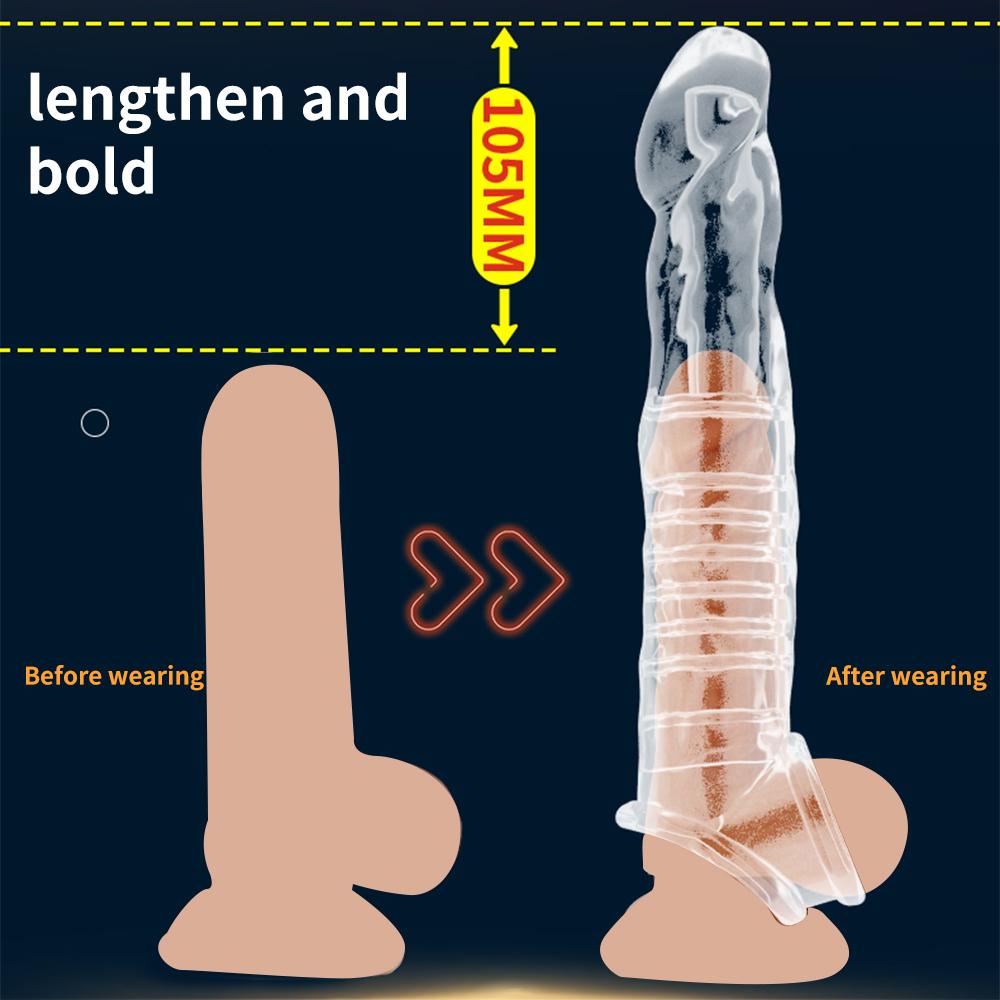 Anneau pénien à manchon vibrant, anneau pénien transparent et réutilisable, extension de pénis, agrandisseur de pénis, jouet sexuel pour couples
