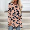 Womens Tops Round Neck Long Sleeve Blouses Casual Mid-length Shirts Fashion Print Tunic Tops