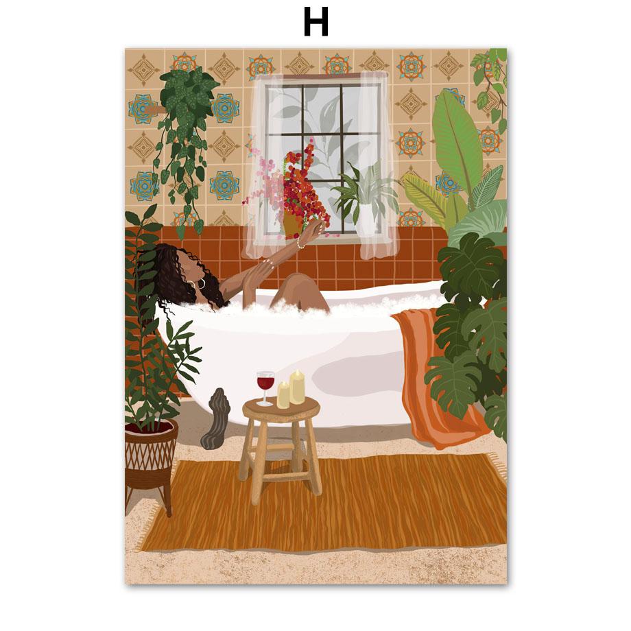 Abstrakcyjna moda dziewczyna czytająca joga odpoczynek liść palmowy plakat skandynawski ścienny drukowany obraz na płótnie malarstwo dekoracyjne zdjęcia do salonu