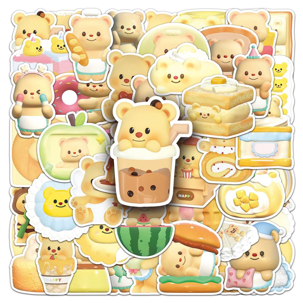 50 3D Butter Bear Graffiti Stickers Cartoon Cute Creative Decorative Mobile Phone Water Cup Suitcase Guka Stickers