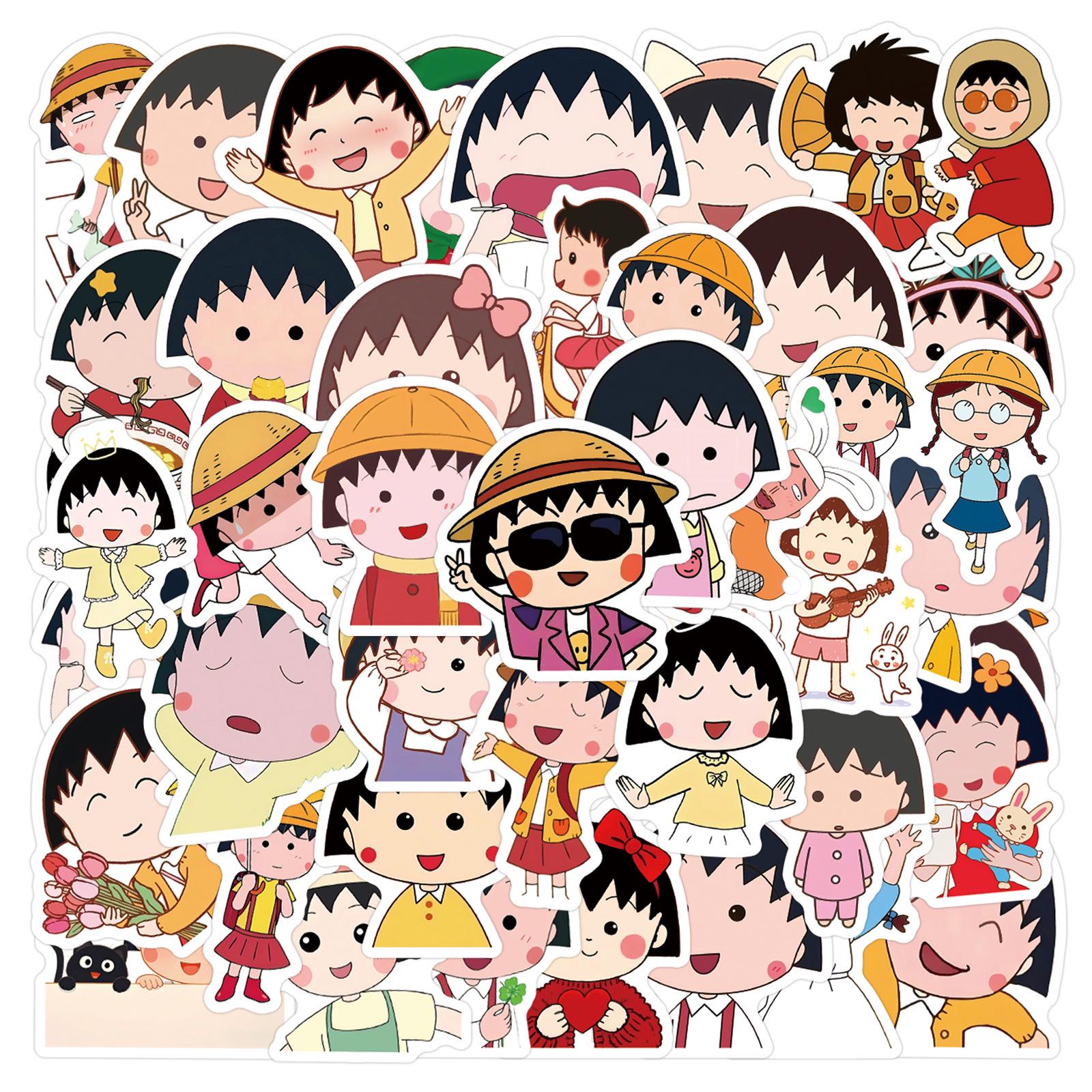60PCS Chibi Maruko Anime Cute Children s Creative Stickers for Suitcases, Water Cups, Helmets, & Decorations