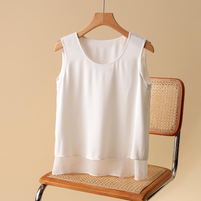Plus Size Women's Double-Layer Mulberry Silk Camisole - Solid Color Summer Vest