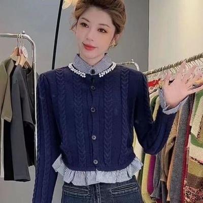 Sweater Women's Autumn and Winter Cardigans Sense Niche Fake Two Long Sleeved French Unique Chic Sweater Women