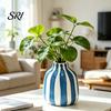 Vaso Smaltato ad Alta Temperatura Ceramica a Strisce Dipinto a Mano Moderno Nordico Boho Piccolo Contenitore Decorativo per Fiori per Tavolino Cucina Interno
