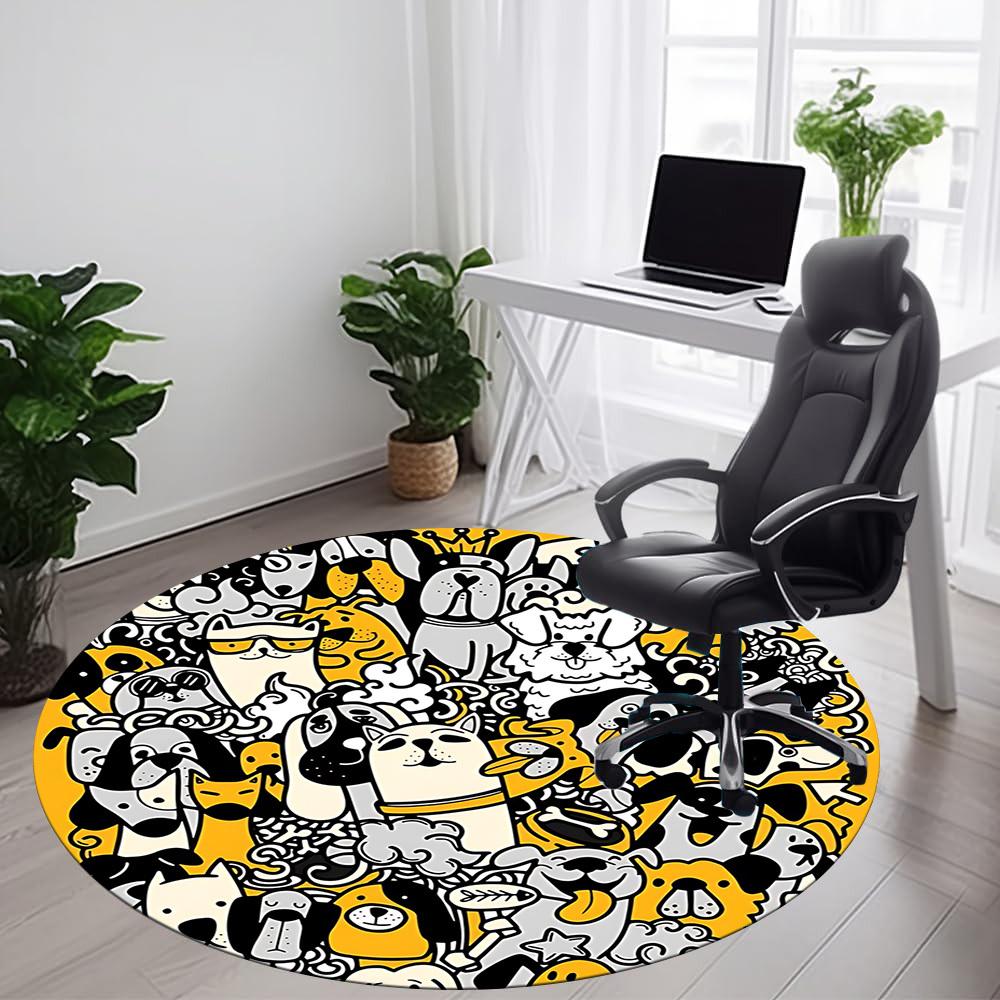 1pc Doodle Dogs Office Round Area Rug, Mat Suitable ForOffice, Under Office Chairs Bedroom Living Room Home Decor, Room Deco