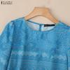 ZANZEA Women Casual Round Neck Half Sleeve Loose Print Blouse