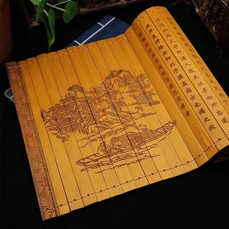 Peach Blossom Spring Bamboo Slips Scroll Chinese Cultural Characteristic Gifts Decorative Handicrafts and Ornaments