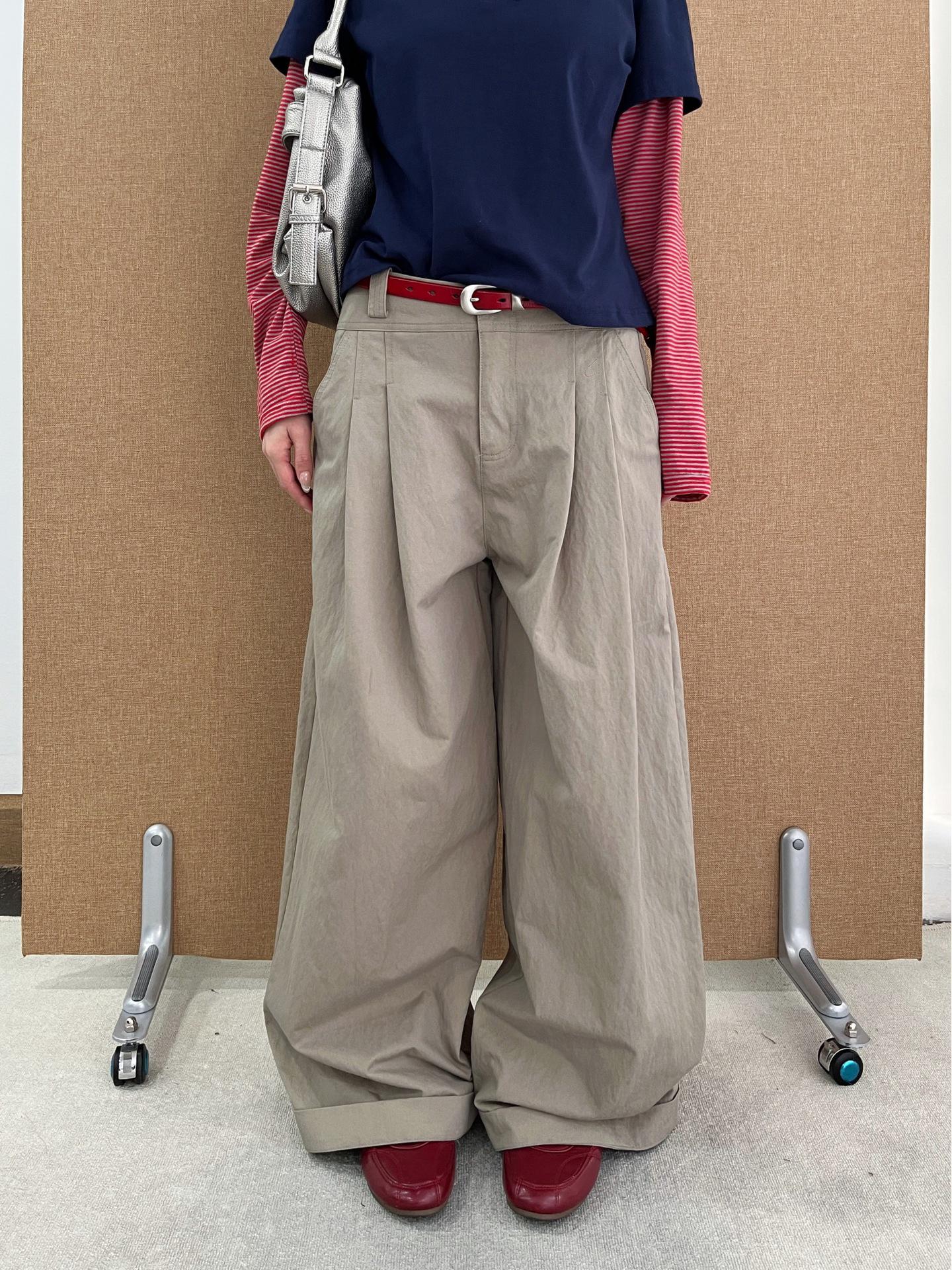 Japanese Workwear Style Women s Wide-Leg Pleated Drape Pants 3L - Versatile & Casual (Style 8176) Small