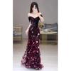 One-word shoulder toast, bridal flower sequins, engagement banquet evening dress, fishtail skirt, host, advanced sense art test