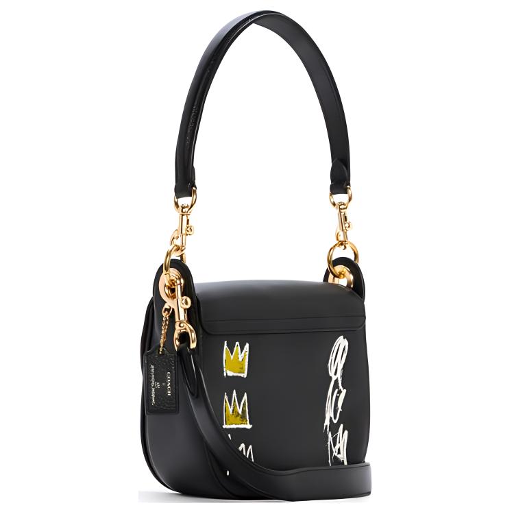 Coach X Jean Michel Basquiat Kleo 17 Graffiti Print Leather Saddle Bag Women Shoulder Bag Black C5663-IMA47