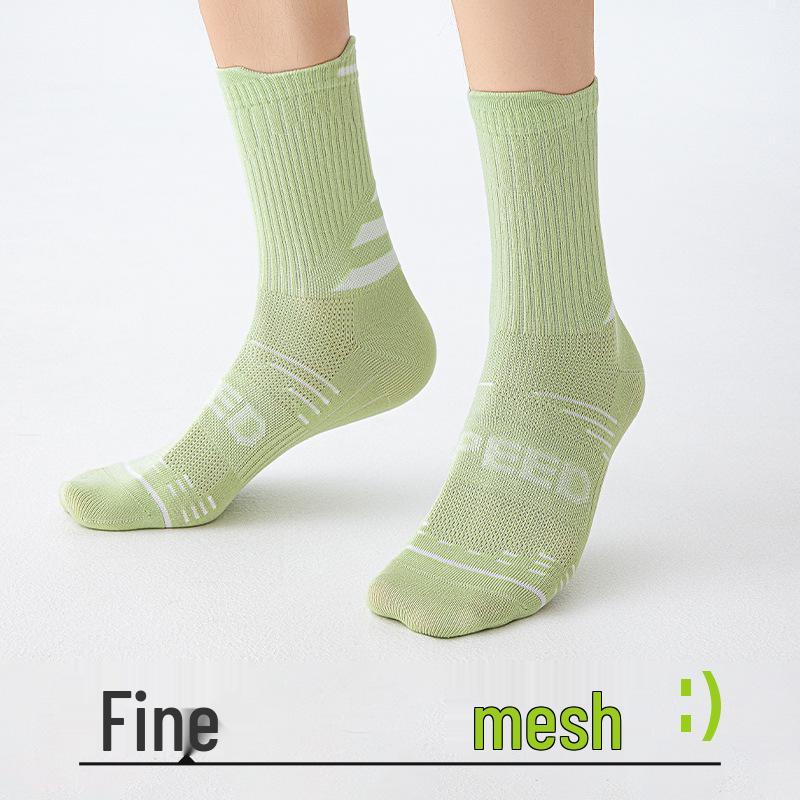 Men's Spring-Summer Cotton Mid-Calf Sports Socks - Breathable, Sweat-Absorbing for Running and Basketball