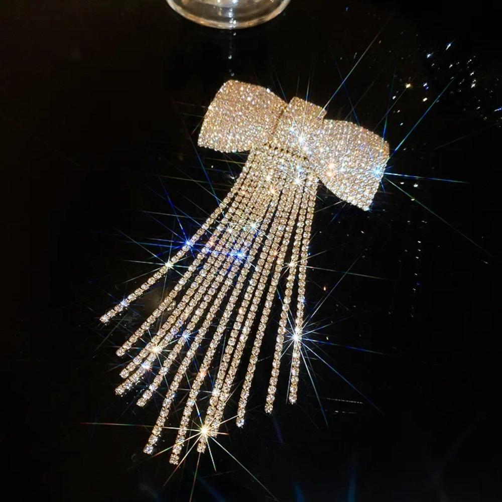 Light Luxury Bow Fringe Hairpin Temperament Bow Hair Clip Long Tassel Rhinestone Hairpin  Women