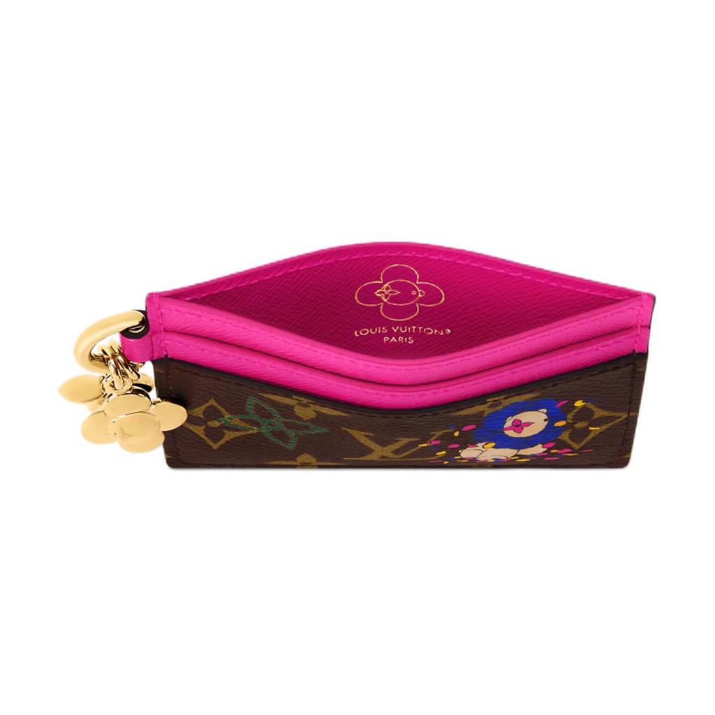 Louis Vuitton LV Charms Card Holder Brown Monogram Canvas/Frozen Orchid Women Wallets Pink M15332