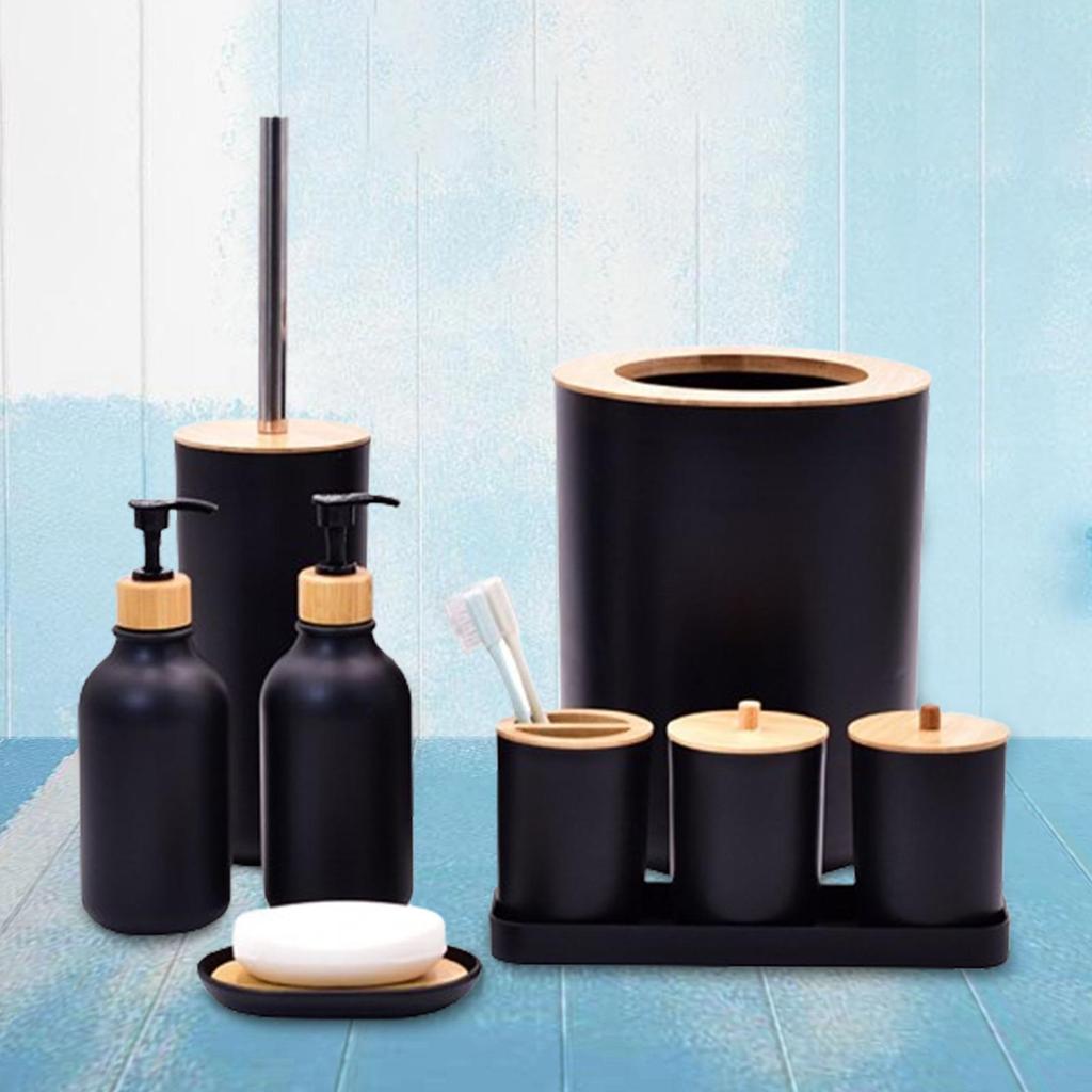 Accessories Set Soap Dispenser Cotton Ball Holder with Tray Toothbrush Cup Container for