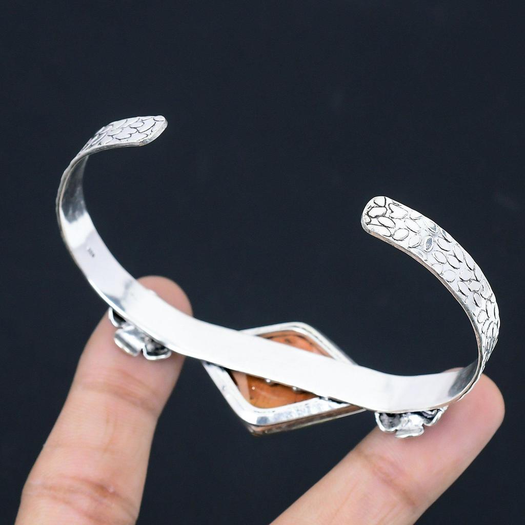Halloween Sale Markisenform Landschaftsjaspis Stein Sterlingsilber Blume Neuer Armreif