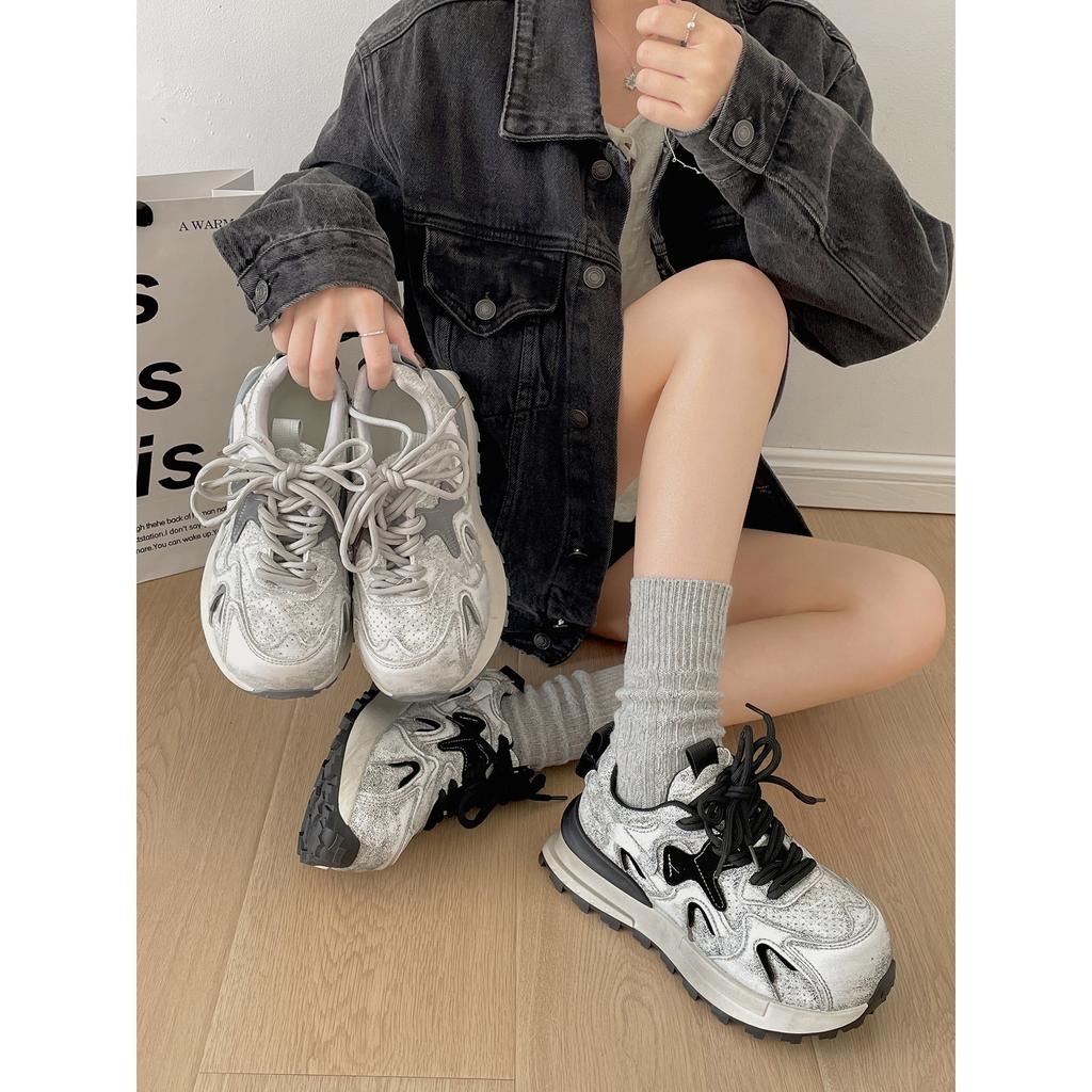 Queen Fan Grey Retro Height-increasing Platform German Training Shoes Women's Autumn Casual Forrest Gump Sports Shoes