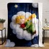 A childlike figure sleeps on a fluffy cloud, holding a red rose. for all seasons blanket lunch break throw gift