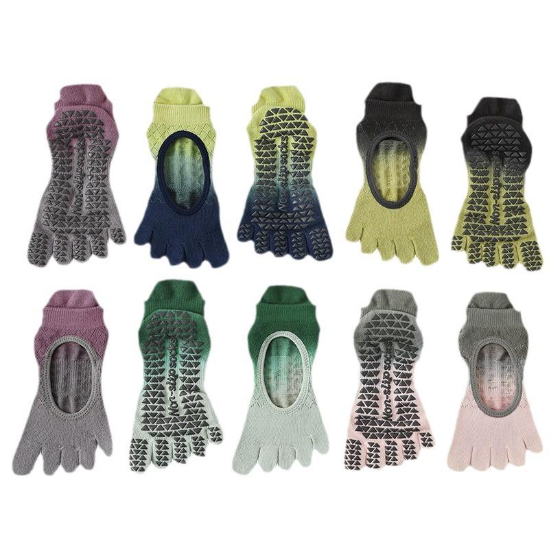 Gradient Dotted Non-Slip Mesh Yoga Socks - Women's Backless Five-Finger Split-Toe for Spring and Summer