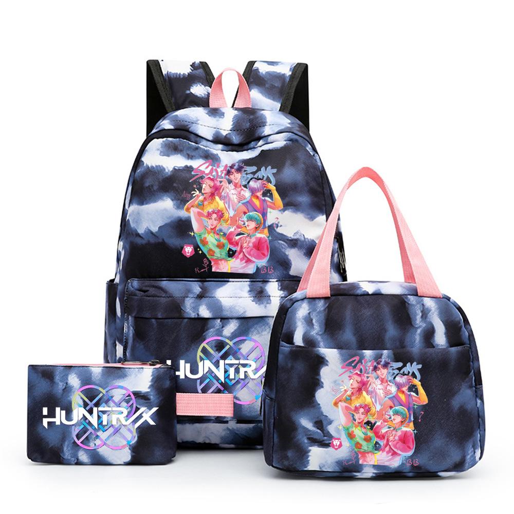 3Pcs/set Cartoon Kpop Printed Backpack with Lunch Bag Pencil Case for Teenager Girl Boy Bookbag Large Capacity Waterproof Travel Bag Kid Gift