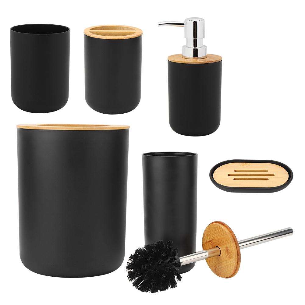 6-teiliges/Set Haushalts-Badezimmer Seifenschale Zahnbürstenhalter Spülbecher Lotionflasche Zubehör-Set Schwarz