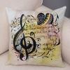 Vintage Music Note Pillowcase Decor Guitar Microphone Violin Printed Pillow Case for Home Sofa Soft Plush Cushion Cover 45x45cm