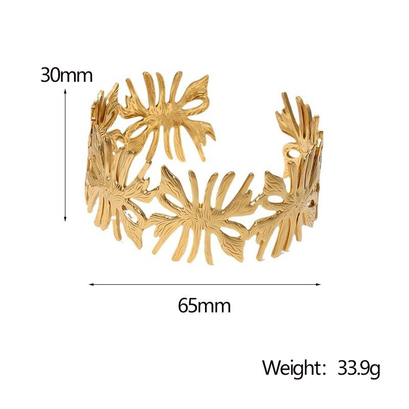 Hypoallergenic Waterproof Vintage Elegant Retro Irregular Leaf Bracelet Open Wide Version Personalized French Light Luxury
