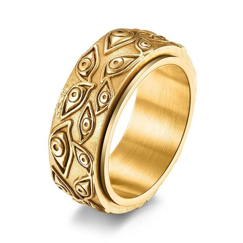 LETAPI Punk Vintage Geschnitzte Augen Ring für Männer Gold Silber Farbe Retro Edelstahl Drehbare Ring Finger Schmuck