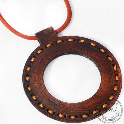Antique Nautical Vintage Leather Strap Necklace Magnifying Glass Pendant Loupe