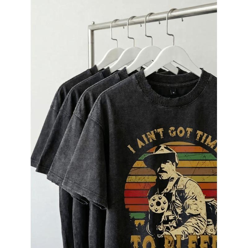 Blain Predator Men Vintage/ I Ain'T Got Time to Bleed Black 230G Washed T-Shirt/ S-6Xlcool Casual Pride 230G Washed T-Shirt Fashion Tshirt Sbz8408,