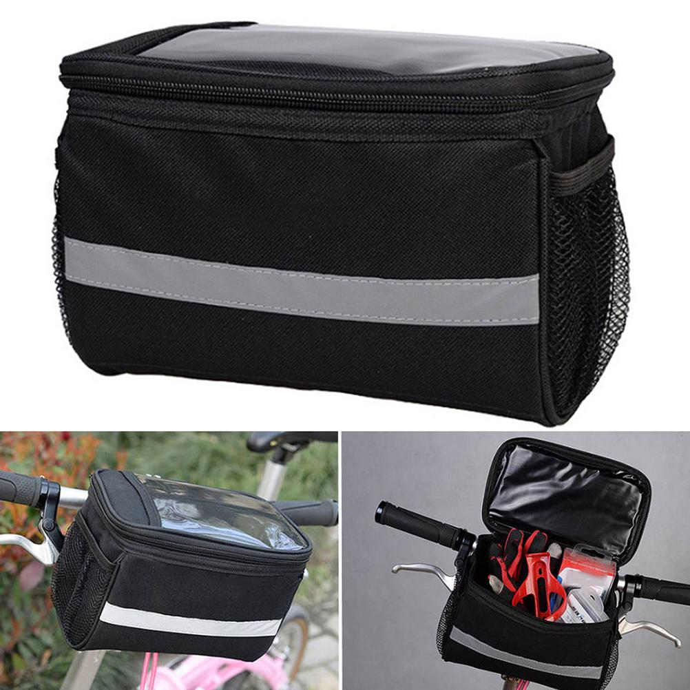 

Bike Handlebar Bag with Side Mesh Pocket Transparent Phone Pouch Front Bag