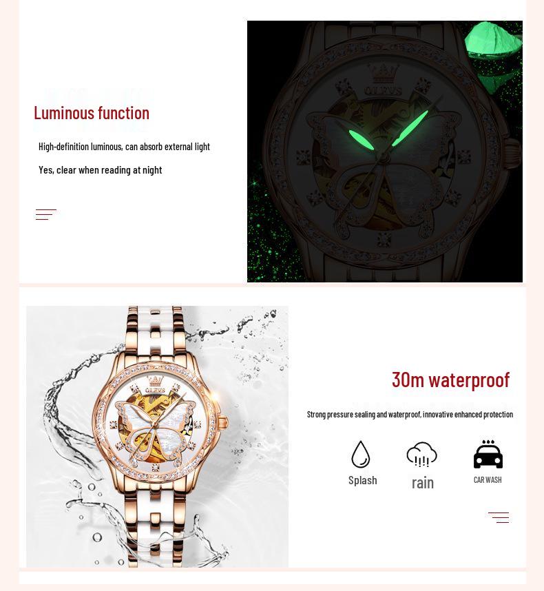 Damskie ceramiczne automatyczne zegarki mechaniczne Oulishi