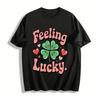 Feeling Lucky Shamrock Print Casual Tee Women S Lucky Clover Top Pure Cotton T-shirt