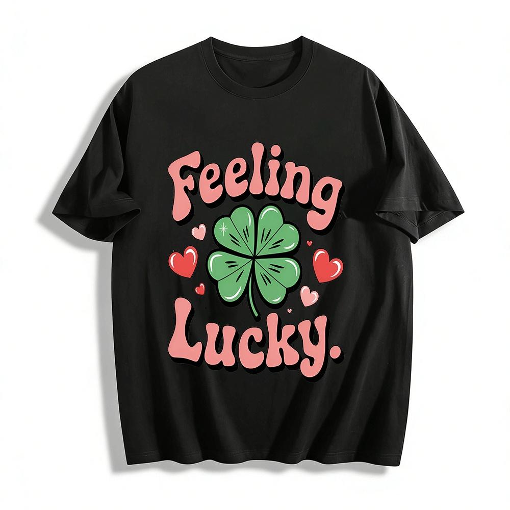 

Feeling Lucky Shamrock Print Casual Tee Women s Lucky Clover Top Pure cotton T-shirt XXS