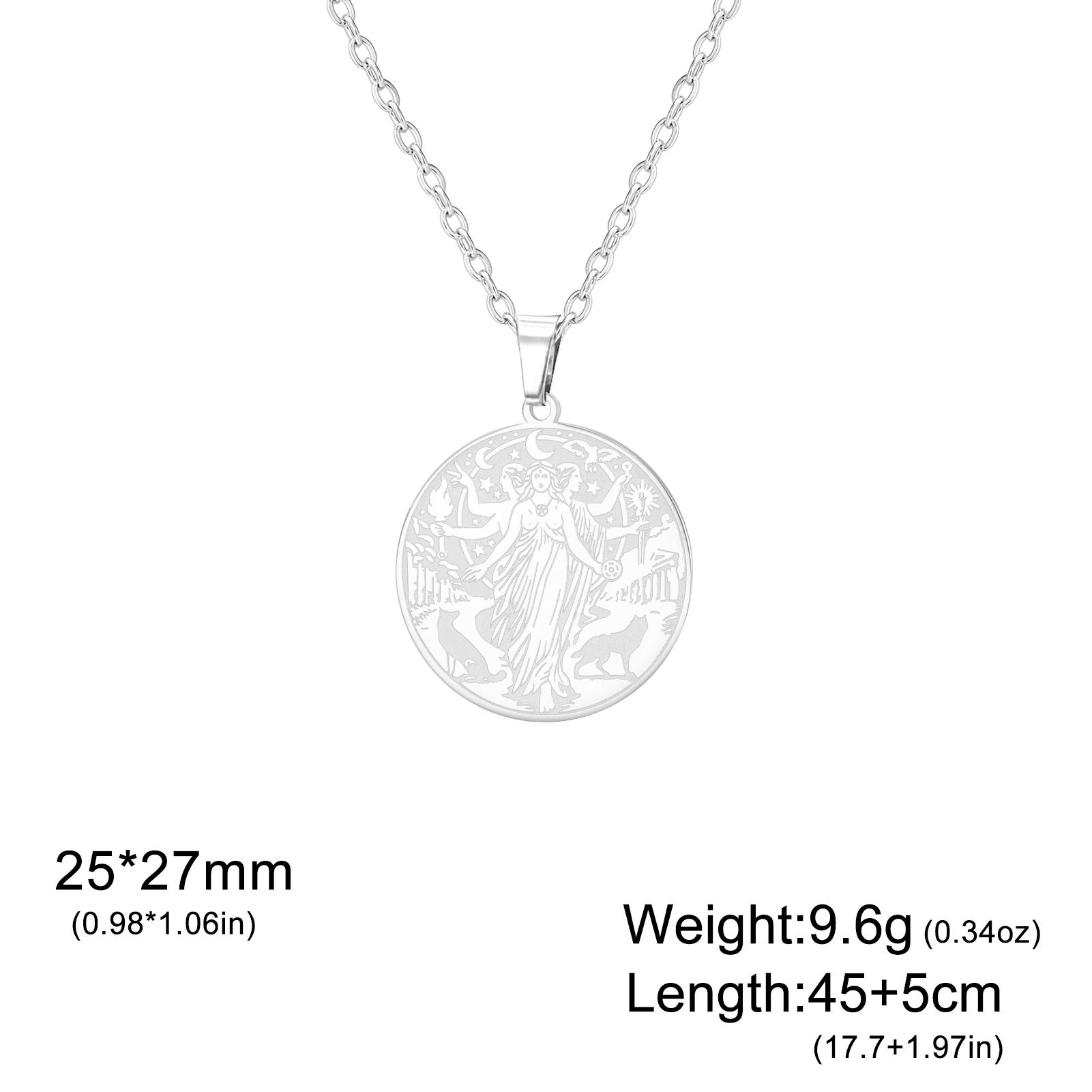 Hecate Triple Goddess Necklace Stainless Steel Greek Mythology Witchcraft Jewelry Occult Hekate Medallion Necklace for Women 45cm