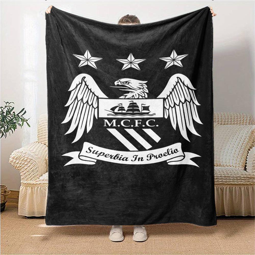 Coperte con Stemma Manchester City Flanella Stampata Traspirante Calda Coperta da Divano per Casa Ufficio Copriletti 0708a20