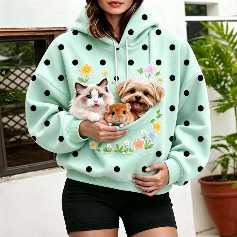 Womens Polka - Hooded Sweatshirt Loose Fit Long Sleeve Casual Pullover With Pocket