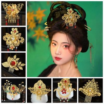 Floral Chinese Style Hairpin Gold Women Hair Stick Vintage Hanfu Hair Comb  Girl