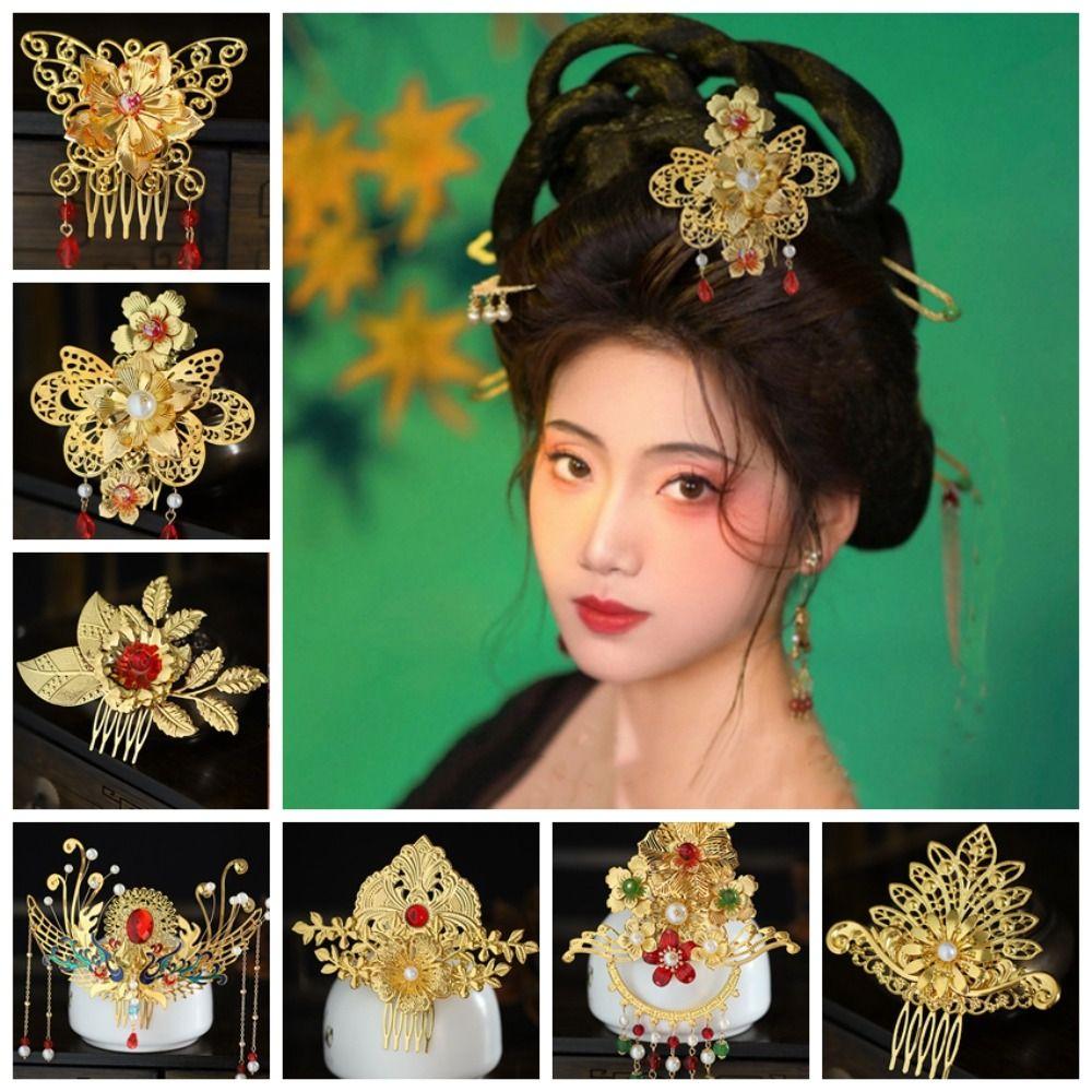 Gold Chinese Style Hairpin Floral Women Hair Stick Luxury Hanfu Hair Comb  Girl