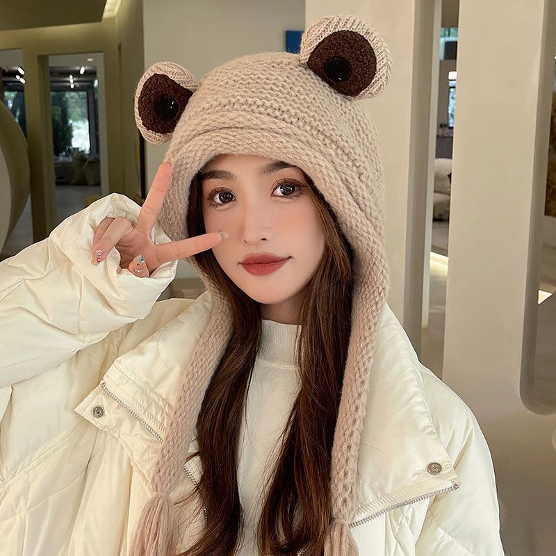 Cute frog knitted wool hat winter ear hat winter girl warm Lei Feng hat versatile student headgear