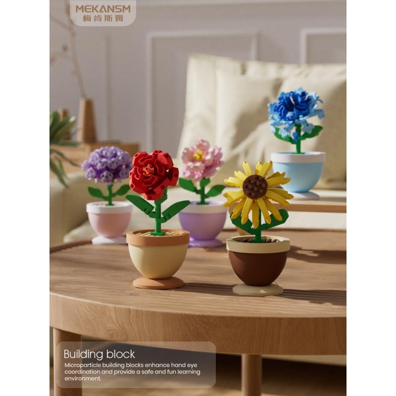Secret Flower Language Rose Sunflower Eternal Flower Potted Ornaments Hand-assembled Building Blocks Toys Girls Gifts