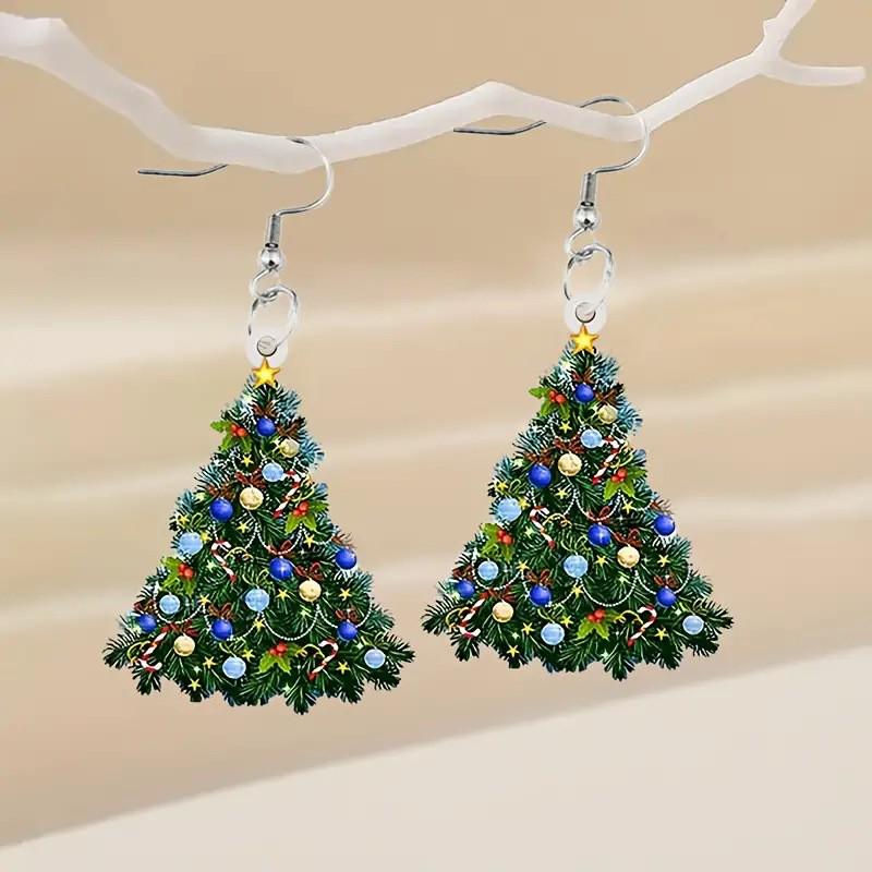 Retro-Style Colorful Christmas Tree Acrylic Earrings
