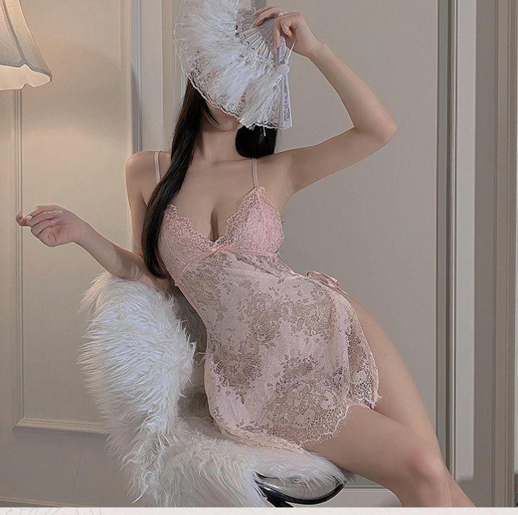 Dámske pyžamo Šaty na tenké ramienka Priehľadné Sexy nočné košieľky Čipkované pyžamá Sexy súprava Spodná bielizeň