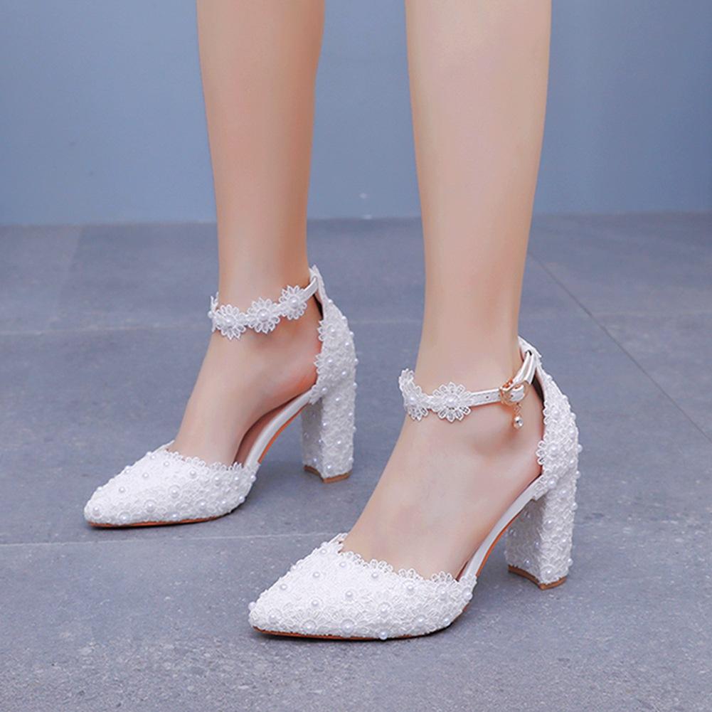 9cm Thick Heel Sandals Mary Zhen White Bride Wedding Large Size Sandals Size 42 High Heels Spring and Summer Sandals Women