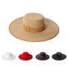 Autumn and Winter New Fashionable and Elegant Flat-top Webbing Hemming Adult Big-brimmed Wool Top Hat Modeling Wool Felt Top Hat