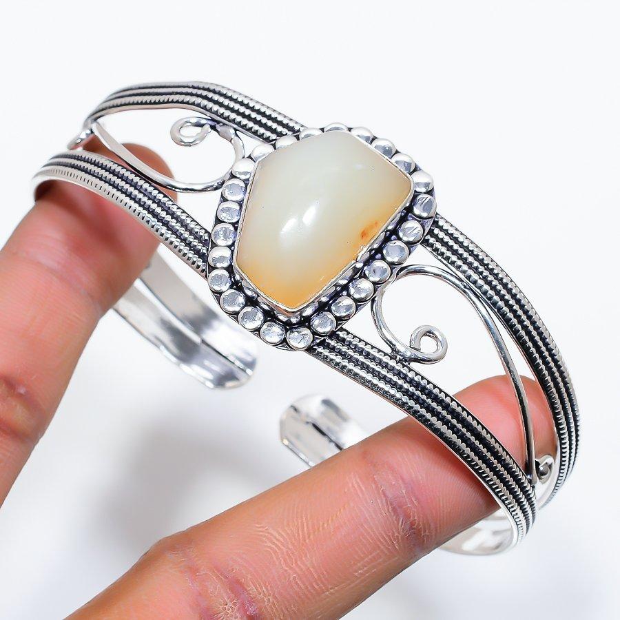 Chrysoprase Gemstone Handmade 925 Sterling Silver Cuff Bangle Adjustable SU-10155