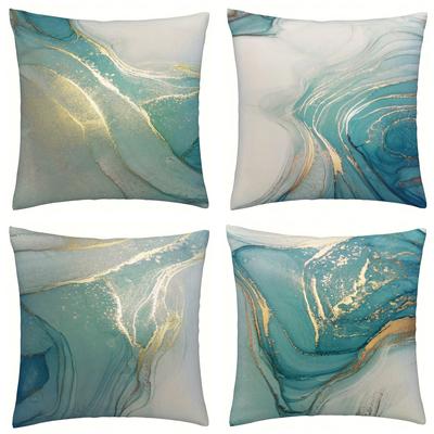 Housse de coussin décorative à motif marbré abstrait Turquoise Aqua pour canapé, lit, chaise. Pas de garniture de coussin nécessaire.