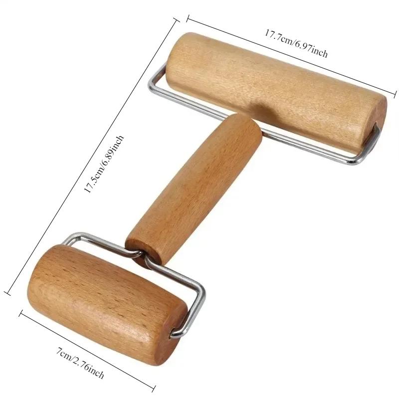 1 Rolling Pin and Pizza Toaster Drum, Wooden Baking and Crushing Nut Biscuits, Kitchen Utensils