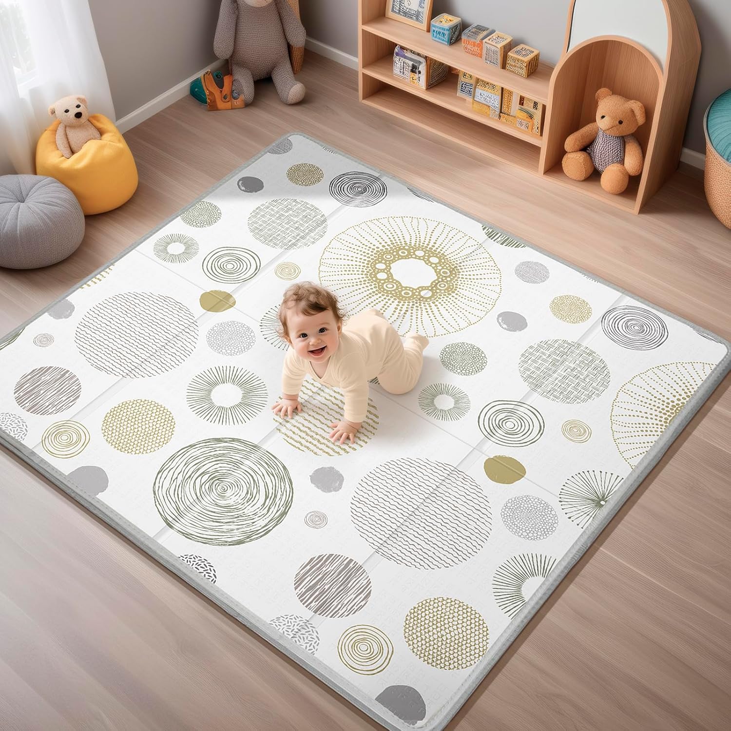 Складной детский игровой коврик, PIGLOG 50x50 Водонепроницаемый коврик для манежа для младенцев и малышей, Безопасный пенный игровой коврик для времени на животе, 127x127x1 CM